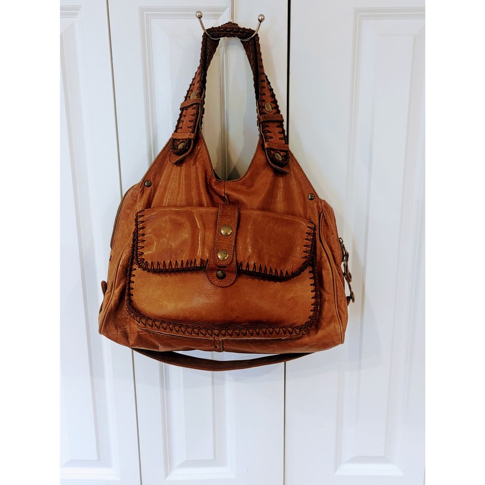 Rare Chloe leather bag w/crochet trim. Large Brown Boho Handbag.